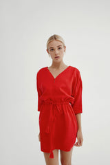 Gretta Dress in Red Linen