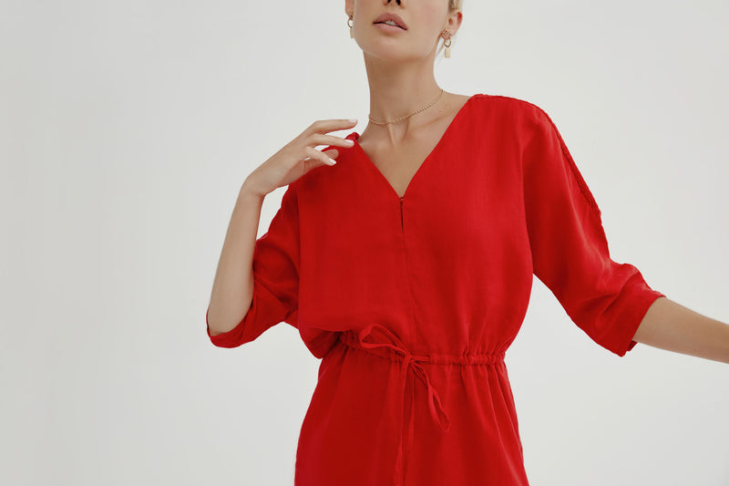Gretta Dress in Red Linen