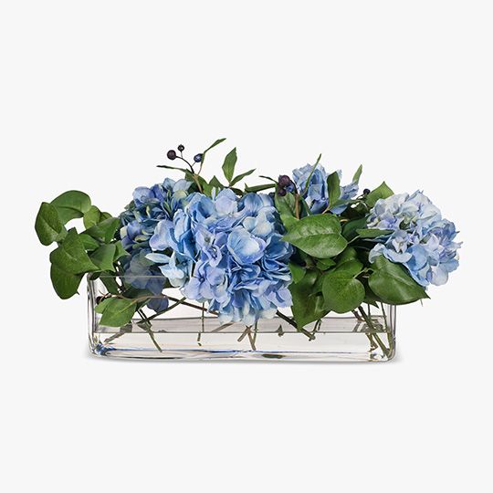Blue Hydrangea Mix in Rectangle Vase